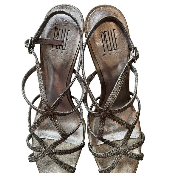 Pelle Moda Vinton Pewter Metallic Stone Strappy Heels 7 1/2 M - Picture 6 of 7